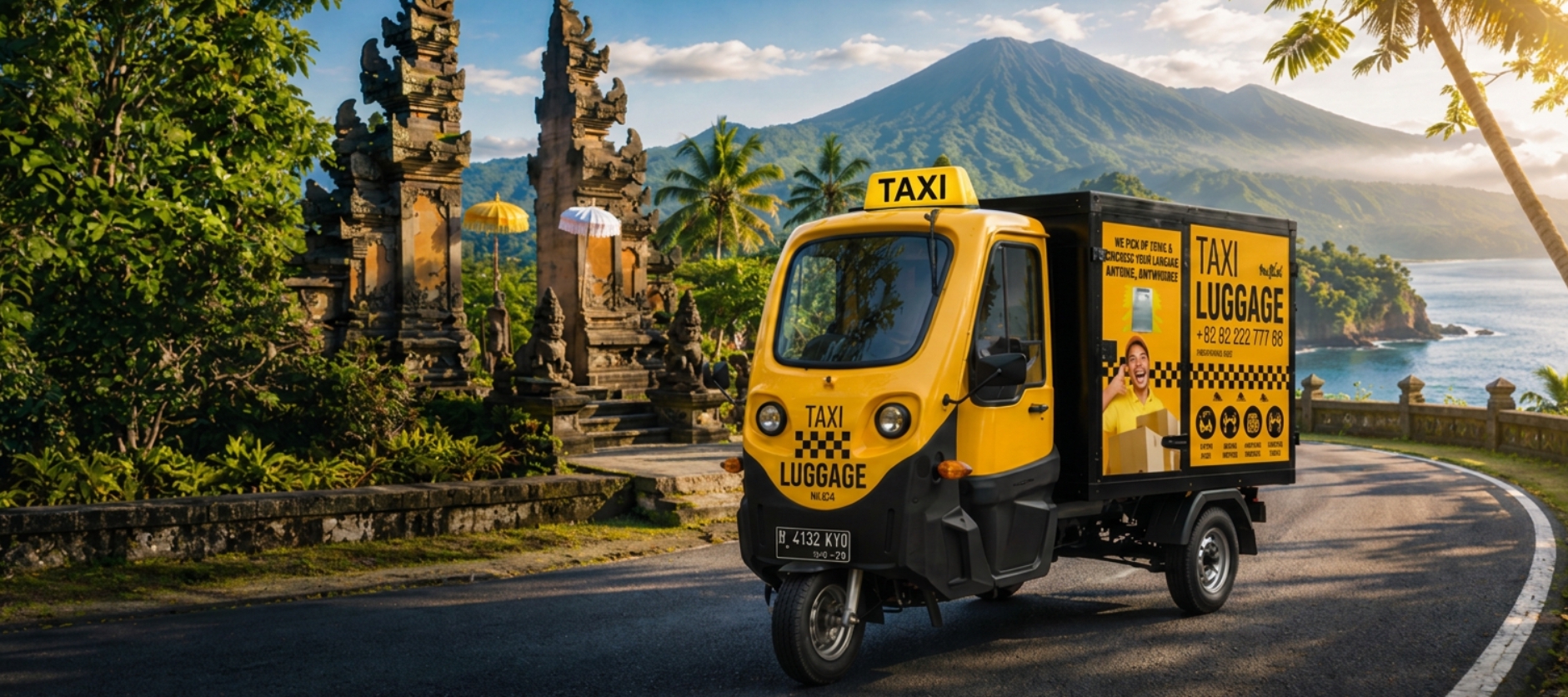 TAXI Luggage professional branding with yellow taxi vehicle